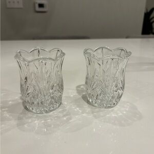 Princess House Lead Crystal Tealight Holders Set of 2 LIKE NEW scalloped edge